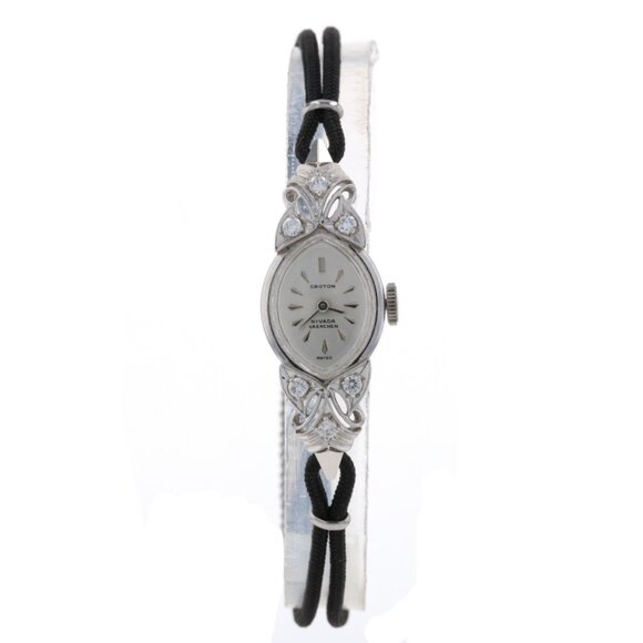 Croton Nivada Vintage Diamond Ladies Wristwatch 14k White Gold Mechanical 1YrWty main image 5